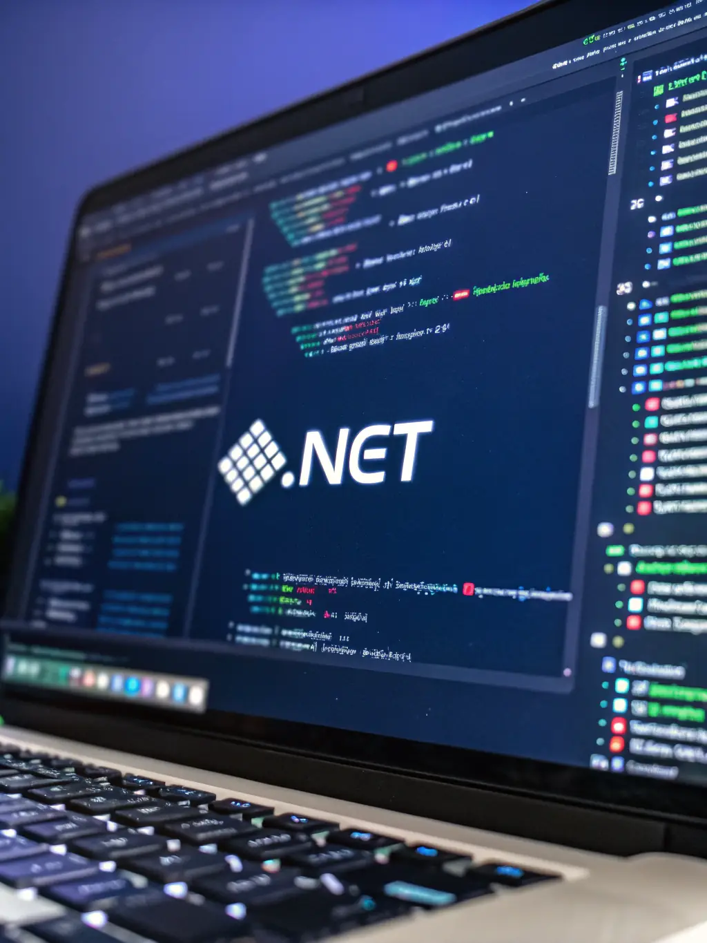 A clean, modern icon representing custom software development, possibly showing code snippets forming a building structure, set against a light, professional background.